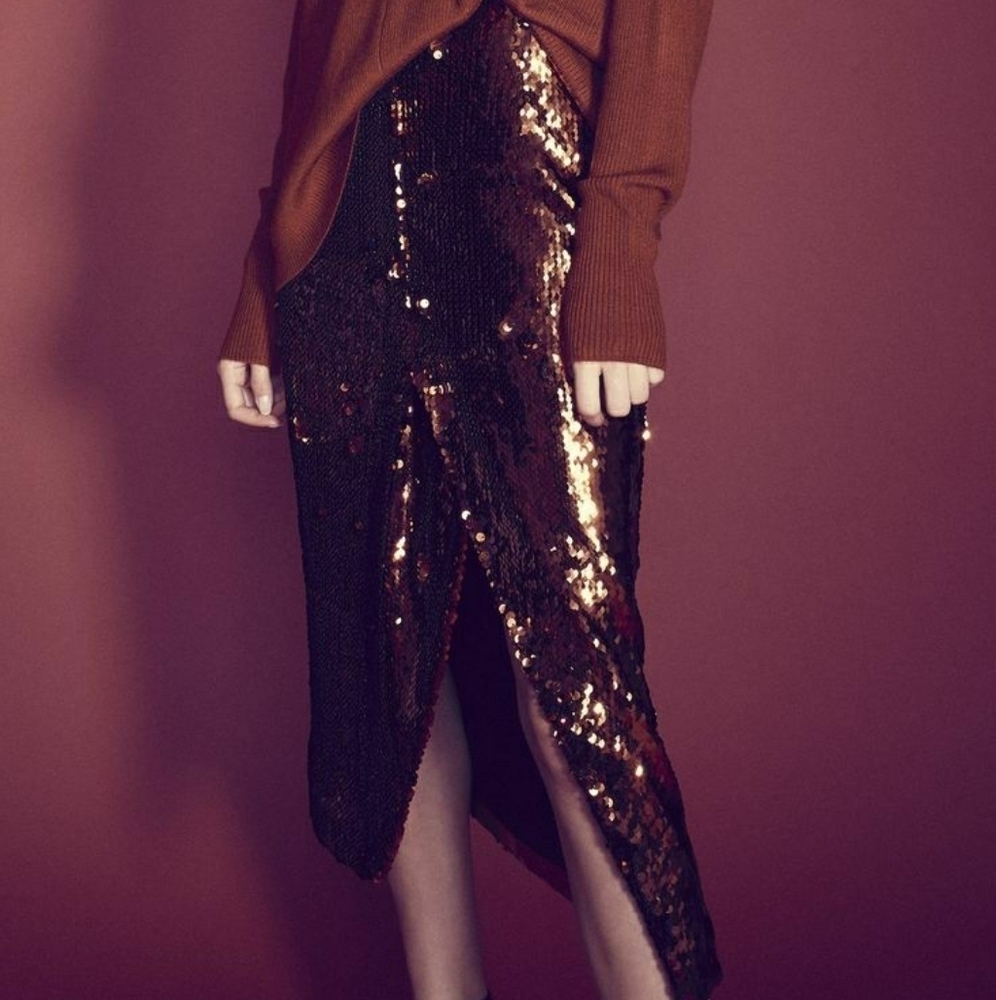 Sally Lapointe‎ Skirt Sequin Wrap Midi Sz 2